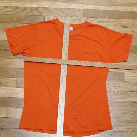 Vintage Champion Blank Single Stitch T Shirt Medium Large Orange Blue Bar - Picture 5 of 5